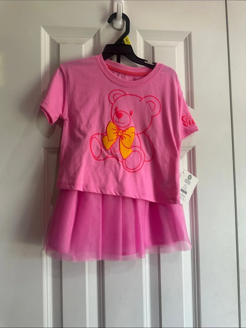 NEW Pink Short Sleeve Teddy Tee Dress with Yellow Bow size 3T